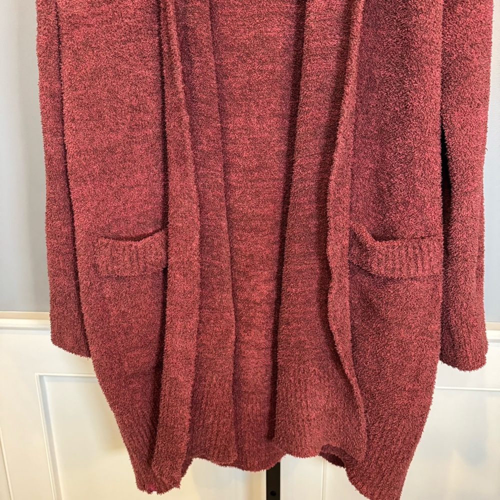 Barefoot Dreams Women CozyChic Cali Cardigan Size M Maroon Long Open Front - Picture 3 of 10